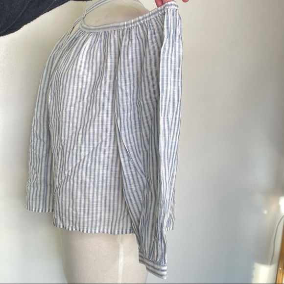 Lucky Brand Off Shoulder Strappy Tie Top Blue White Stripe Boho Medium Crop - Picture 10 of 13